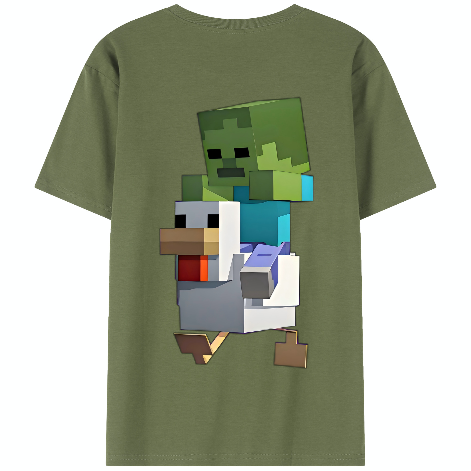（画像用） マインクラフト ブロックの世界 Minecraft MC Block world 綿100％半袖Tシャツ（背面プリント）